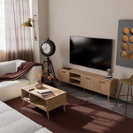 Mezza Set 1587-2076 Exxen 180 Cm Tv Ünitesi + Exxen Orta Sehpa - Sepet Rengi