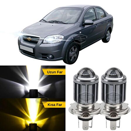 Chevrolet Aveo 2006-2011 Uyumlu Mercekli Far Ampulü Led Xenon Çift Renk Sarı-Beyaz Far Şimşek Etkili CSP Led Lamba Uzun Kısa 2 Adet Takım