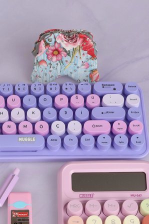 Dekomus x Mikro Lavender Candy Office Collection 13 Parça Kablosuz Mouse&Klavye, Hesap Makinası Ve Kırtasiye/Ofis Seti