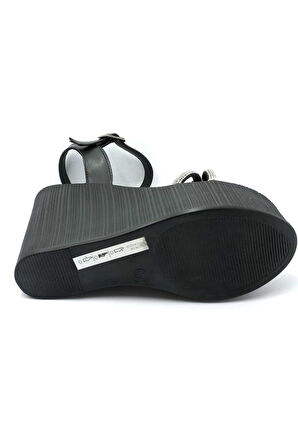 292020 Siyah Taşlı Dolgu Taban Kadın Ayakkabı