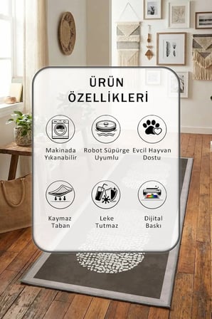 Yıkanabilir Kaymaz Alice Dijital Baskılı Yolluk Halı Tüy Tutmaz Mürdüm