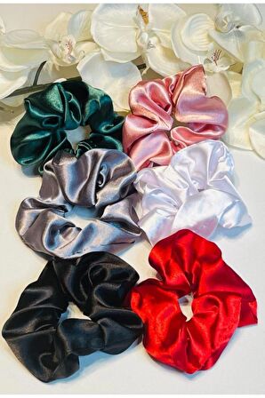 6 adet  Saten Scrunchie Lastik  Toka