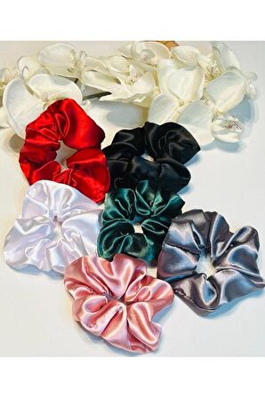 6 adet  Saten Scrunchie Lastik  Toka