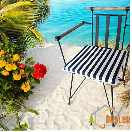 40x40 Lacivert Beyaz Çizgili Alt Sandalye Minderi 4 cm