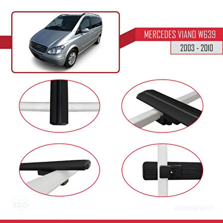 Mercedes Viano 2 (W639) Pre-Facelift 2003-2010 Arası ile Uyumlu BASIC Model Ara Atkı Tavan Barı Siyah 2 Adet