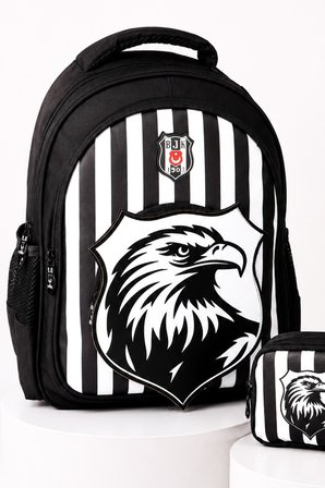 x Dekomus Lisanslı Beşiktaş Özel Tasarım 3D Kartal Büyük Boy Okul Çantası Ve Kalem Çantası Seti