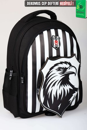 x Dekomus Lisanslı Beşiktaş Özel Tasarım 3D Kartal Büyük Boy Okul Çantası Ve Kalem Çantası Seti
