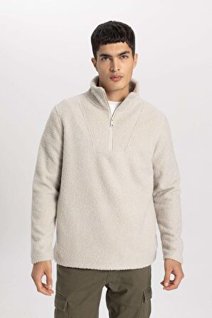 DeFacto Regular Fit Dik Yaka Fermuarlı Pelüş Sweatshirt B6493AX24SPBG779