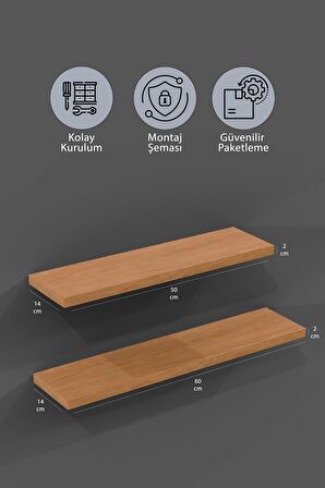 50 Cm 60 Cm Ikili Safir Meşe Uçan Duvar Rafı Gizli Bağlantı Kitaplık