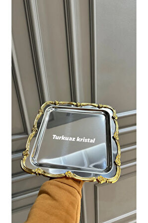 Tek Kişilik Metal Döküm Gold 6 Adet Kahve Çay Sunum Tepsisi