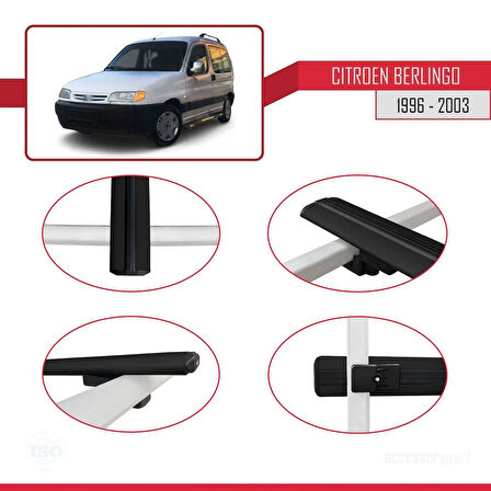 Citroen Berlingo (M49) 1996-2003 Arası ile Uyumlu BASIC Model Ara Atkı Tavan Barı Siyah 2 Adet