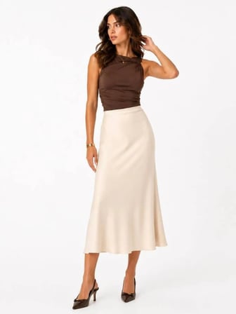 Aura Saten Midi Etek  XS