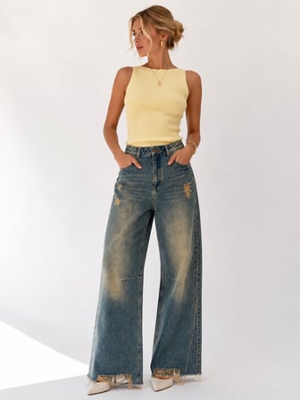 Nina Vintage Wide Leg Denim Pantolon S