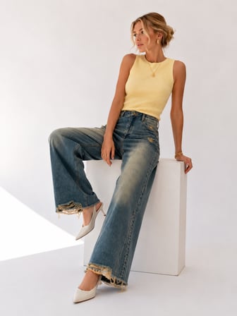 Nina Vintage Wide Leg Denim Pantolon S