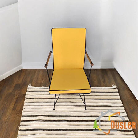 40x90 Sarı Renkli Lacivert Biyeli Sırtlı Sandalye Minderi 5 cm