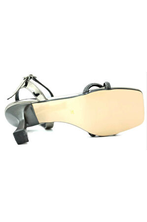 Pc-52220 Platin Kadın Taşlı Abiye Ayakkabı