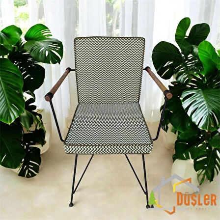 40x80 Yeşil Zikzak Desenli Yeşil Biyeli Sırtlı Sandalye Minderi 5 cm