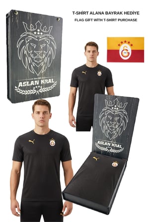 Galatasaray Orijinal Lisanslı Sıfır Yaka Siyah A Takım Antrenman T-Shirt BAYRAK ve Lazer Kutulu