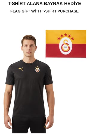 Galatasaray Orijinal Lisanslı Sıfır Yaka Siyah A Takım Antrenman T-Shirt BAYRAK ve Lazer Kutulu