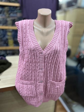 Kadın Örgü Desen Cepli Desenli Yelek