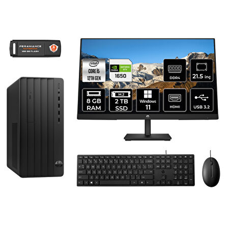HP PRO TOWER 290 G9 MA5EAD654 i5 12500 8GB RAM 2TB SSD GTX1650 4GB 21.5" W11H MASAÜSTÜ PC