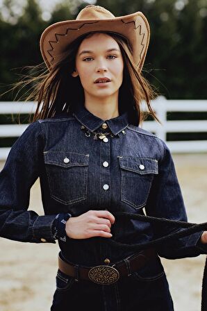 DeFacto Regular Fit Cepli Düğmeli Jean Gömlek E4064AX24WNNM34