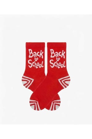 Kırmızı Desenli Kolej Stil 'Back To School' Pamuk Soket Çorap- Okul Çorabı
