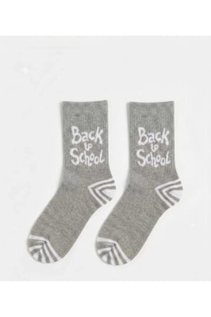 Gri Desenli Kolej Stil 'Back To School' Pamuk Soket Çorap- Okul Çorabı