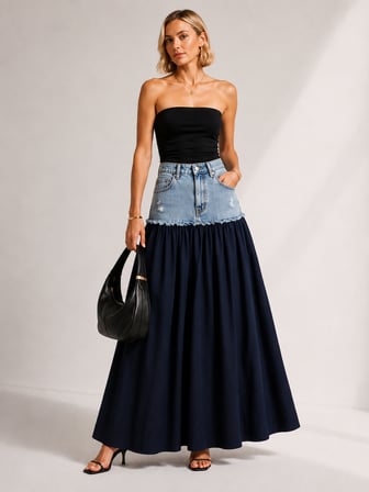 Nova Denim Detaylı Maxi Etek XS/S