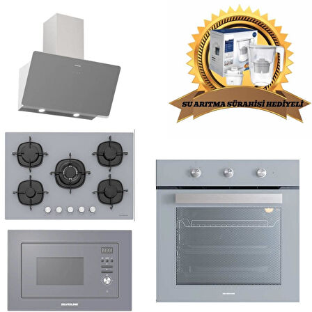 Silverline Gri Cam Ankastre Set 4'lü Paket 3457 - CS5365S01 Woklu - BO6503S01 - MW9018S02 Mikrodalga