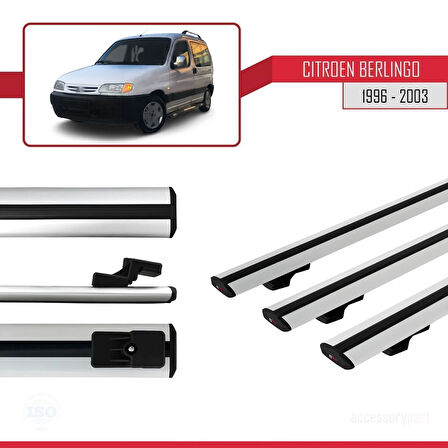 Citroen Berlingo (M49) 1996-2003 Arası ile Uyumlu BASIC Model Ara Atkı Tavan Barı Gri 3 Adet