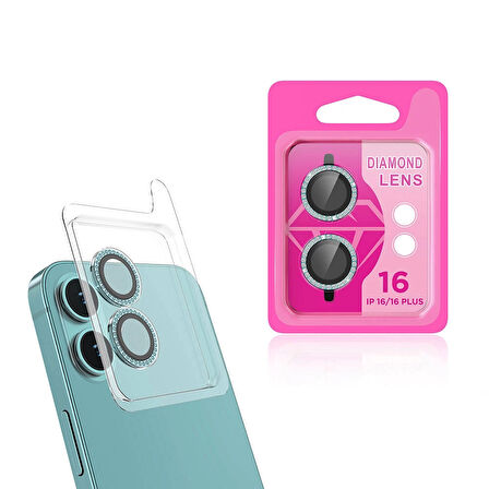 iPhone 16 Uyumlu Kamera Koruma Taşlı Lens Koruyucu Temperli Cam Koruma CL-06