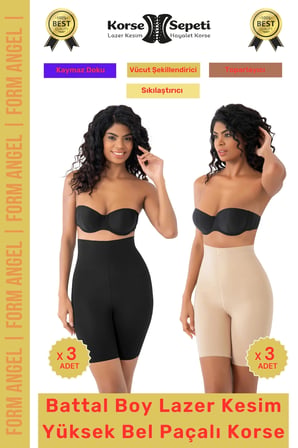 #Korse 2 Beden Küçülten Kaymaz Toparlayıcı Battal Boy Lazer Kesim Yüksek Bel Paçalı Korse 6'lı Set