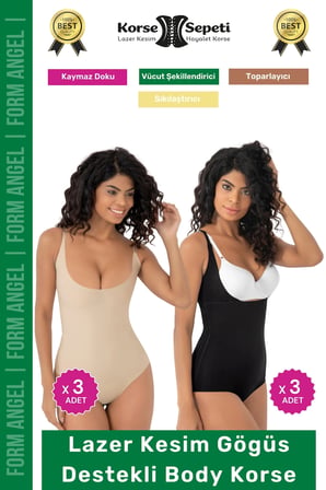 #Korse Kayma Önleyen 2 Beden Küçülten İz Yapmayan Lazer Kesim Göğüs Destekli Body Korse 6'lı Set