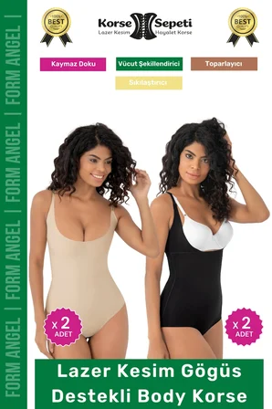 #Korse Kayma Önleyen 2 Beden Küçülten İz Yapmayan Lazer Kesim Göğüs Destekli Body Korse 4'lü Set