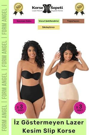 #Korse İz Yapmayan 2 Beden Küçülten Kaymaz Toparlayıcı Lazer Kesim Slip Korse 6'lı Set
