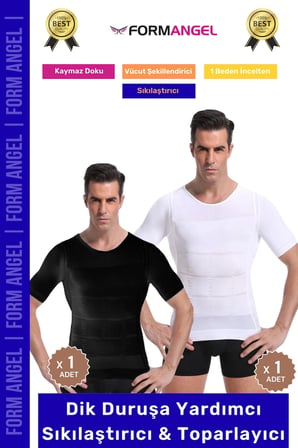 #ErkekKorse Dik Duruş Vücut Bel Göğüs Toparlayıcı Göbek Sıkılaştırıcı Kısa Kol Korse Atlet 2'li Set