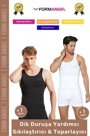 #ErkekKorse Dik Duruş Vücut Bel Göğüs Toparlayıcı Göbek Sıkılaştırıcı Erkek Korse Atlet 2'li Set