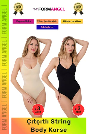 #Korse İz Bırakmayan Kaymaz Seamless Toparlayıcı Dikişsiz Kadın Çıtçıtlı String Body Korse 6'lı Set