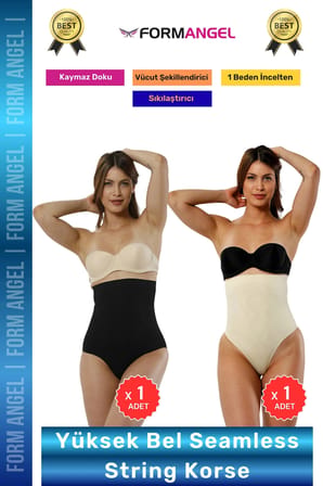 #Korse Seamless Dikişsiz Toparlayıcı Vücut Şekillendiren Kaymaz Yüksek Bel String Korse 2'li Set