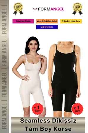 #Korse Masaj Özellikli İz Göstermeyen Kaymaz Dikişsiz Toparlayıcı Kadın Tam Boy Korse 2'li Set