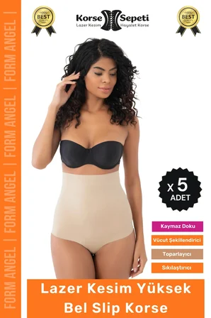 #Korse Toparlayıcı Kaymaz 2 Beden Küçülten Kadın Lazer Kesim Yüksek Bel Slip Korse - 5 Adet