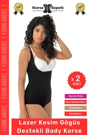#Korse Kayma Önleyen 2 Beden Küçülten İz Yapmayan Lazer Kesim Göğüs Destekli Body Korse - 2 Adet