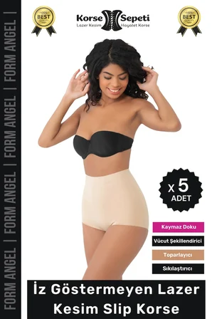 #Korse İz Yapmayan 2 Beden Küçülten Kaymaz Toparlayıcı Lazer Kesim Slip Korse - 5 Adet