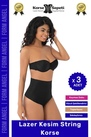 #Korse İz Yapmaz Göstermeyen Kaymaz Doku Toparlayıcı Sıkılaştıran Lazer Kesim String Korse - 3 Adet