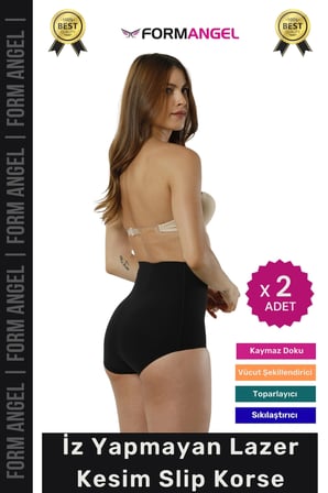 #Korse 2 Beden İncelten Toparlayıcı İz Göstermeyen Kaymaz Kadın Lazer Kesim Slip Korse - 2 Adet