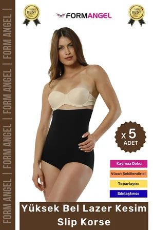 #Korse 2 Beden İncelten Lazer Kesim İz Göstermeyen Kaymaz Toparlayıcı Yüksek Bel Slip Korse - 5 Adet