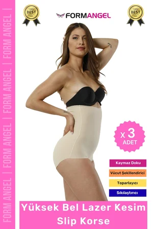 #Korse 2 Beden İncelten Lazer Kesim İz Göstermeyen Kaymaz Toparlayıcı Yüksek Bel Slip Korse - 3 Adet