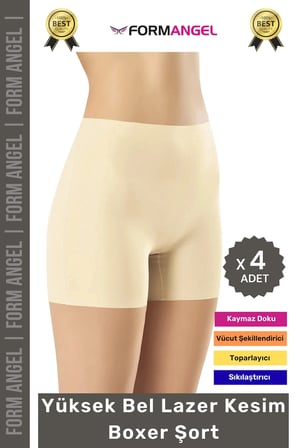 #Korse İz Göstermeyen Lazer Kesim Toparlayıcı Şekillendirici Rahat Yüksek Bel Boxer Korse - 4 Adet