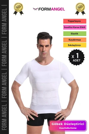 #ErkekKorse Dik Duruş Vücut Bel Göğüs Toparlayıcı Göbek Sıkılaştırıcı Kısa Kol Korse Atlet - 1 Adet